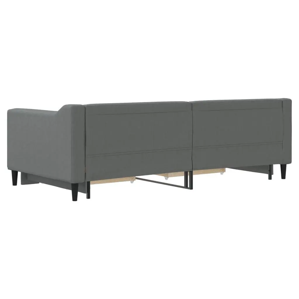 Daybed with Trundle and Storage Drawers Grey 90x190 cm Wood and Metal Frame Upholstered in Fabric