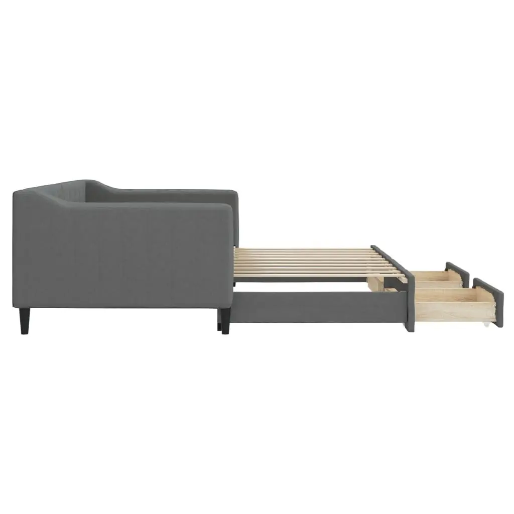 Daybed with Trundle and Storage Drawers Grey 90x190 cm Wood and Metal Frame Upholstered in Fabric