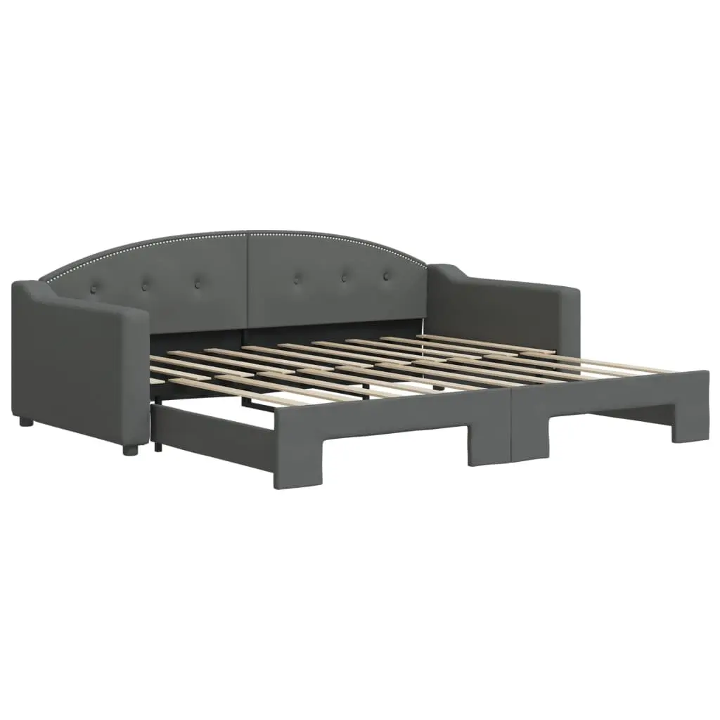 Daybed with Trundle Grey 90x190 cm Convertible Sofa Bed Fabric Upholstery Wood and Metal Frame