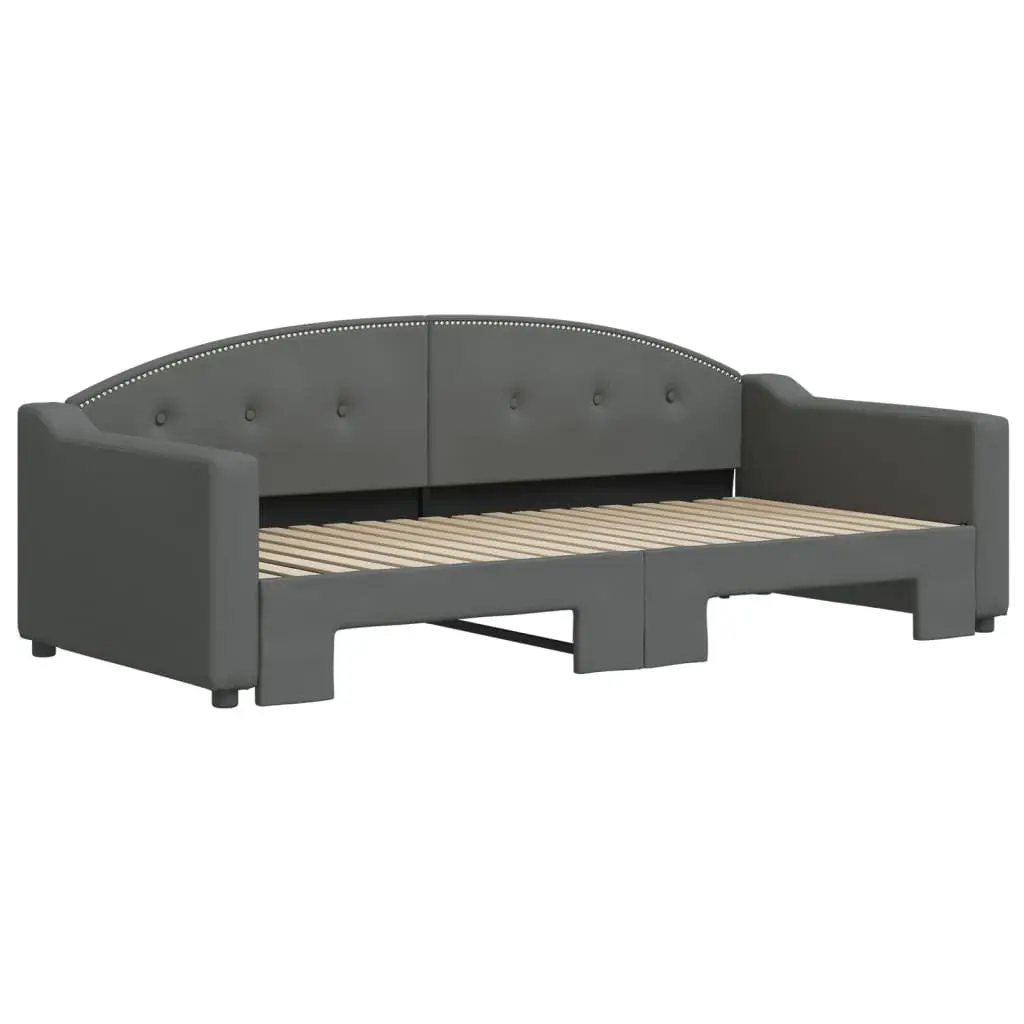 Daybed with Trundle Grey 90x190 cm Convertible Sofa Bed Fabric Upholstery Wood and Metal Frame