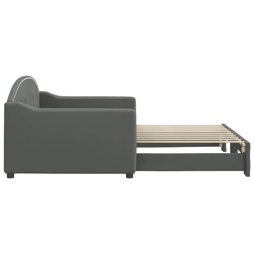 Daybed with Trundle Grey 90x190 cm Convertible Sofa Bed Fabric Upholstery Wood and Metal Frame