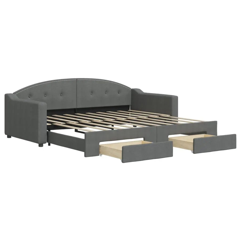 Daybed with Trundle and Storage Drawers Grey 90x190 cm Wood and Metal Frame Durable Fabric
