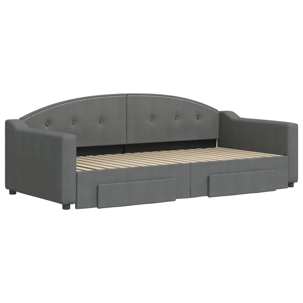 Daybed with Trundle and Storage Drawers Grey 90x190 cm Wood and Metal Frame Durable Fabric