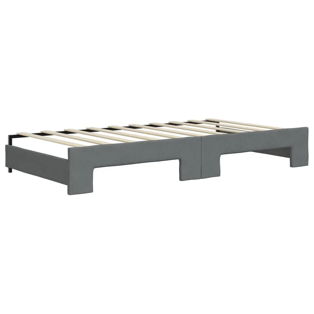 Daybed with Trundle and Storage Drawers Grey 90x190 cm Wood and Metal Frame Durable Fabric