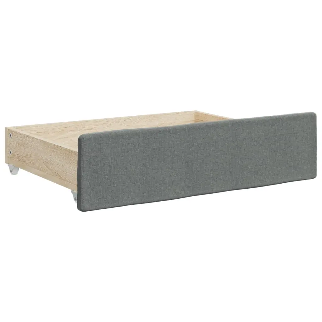 Daybed with Trundle and Storage Drawers Grey 90x190 cm Wood and Metal Frame Durable Fabric