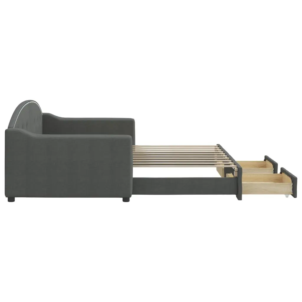 Daybed with Trundle and Storage Drawers Grey 90x190 cm Wood and Metal Frame Durable Fabric