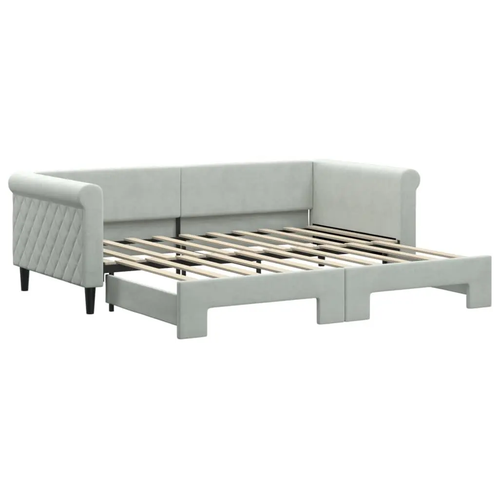 Daybed with Trundle Sofa Bed Grey 90x190cm Modern Design Wood Metal Frame
