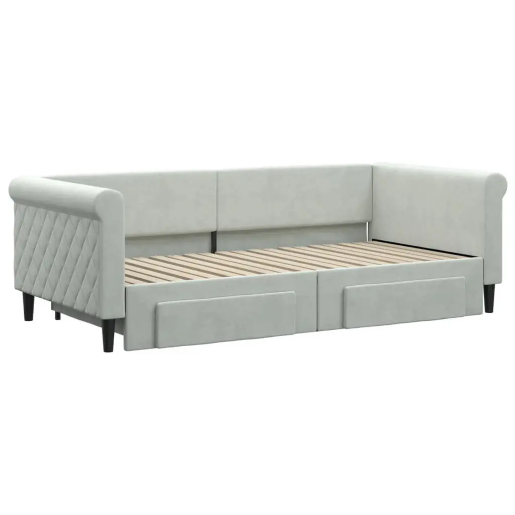 Daybed with Trundle and Storage Drawers Grey 90x190 cm Velvet Wood and Metal Frame