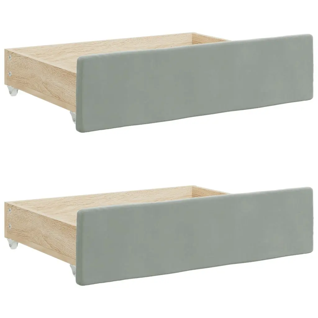 Daybed with Trundle and Storage Drawers Grey 90x190 cm Velvet Wood and Metal Frame