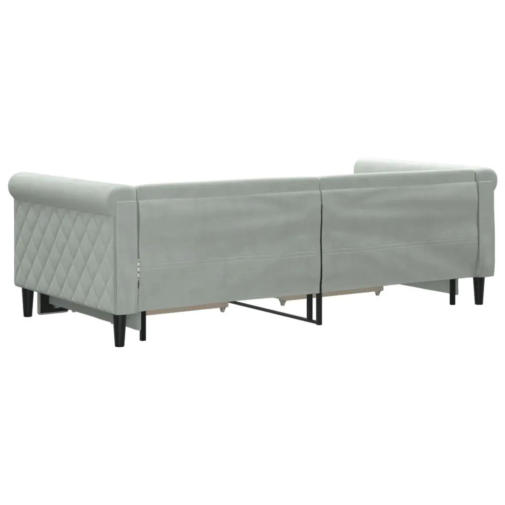 Daybed with Trundle and Storage Drawers Grey 90x190 cm Velvet Wood and Metal Frame