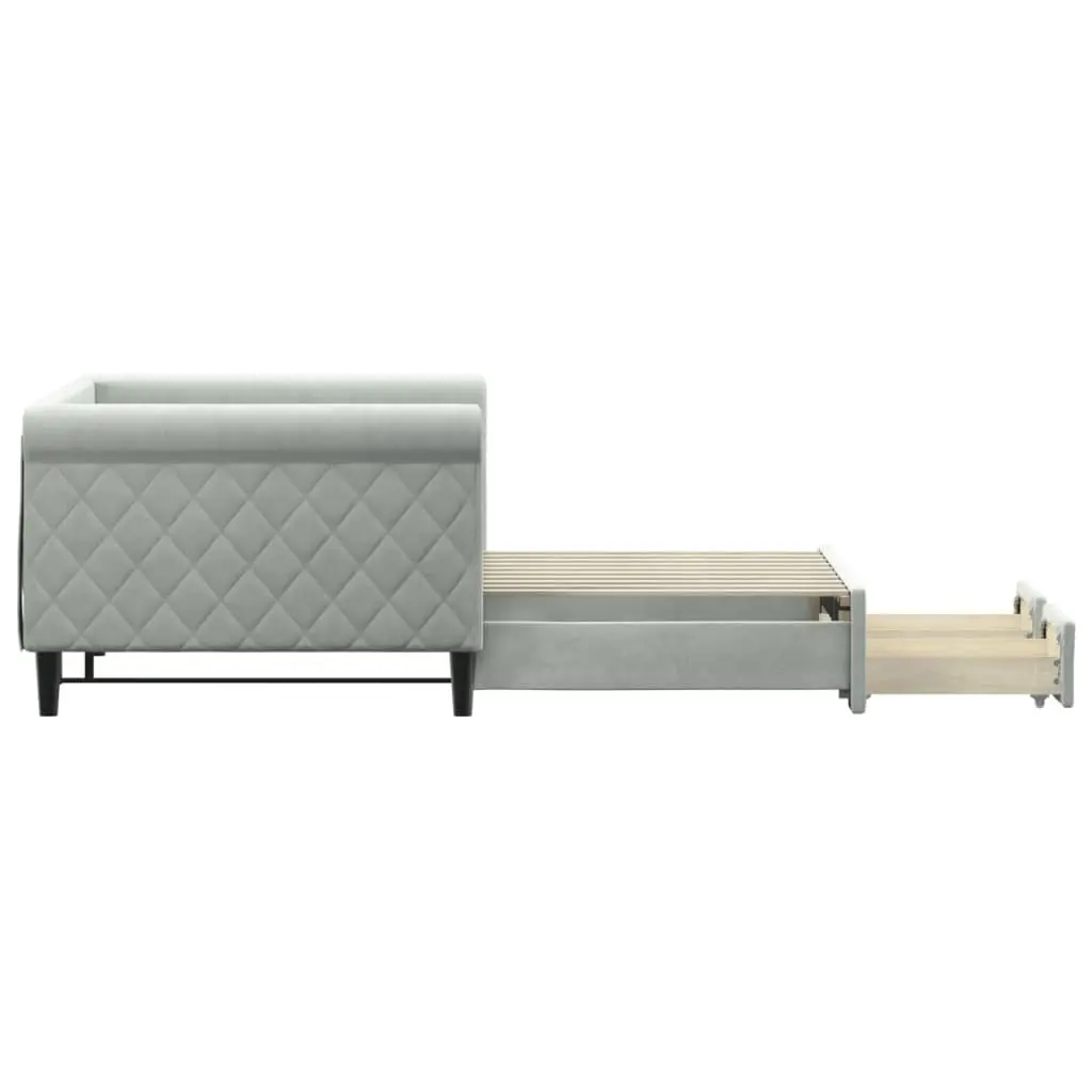 Daybed with Trundle and Storage Drawers Grey 90x190 cm Velvet Wood and Metal Frame