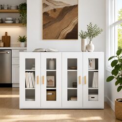 White Glass Door Wall Mounted Storage Cabinets 2 pcs
