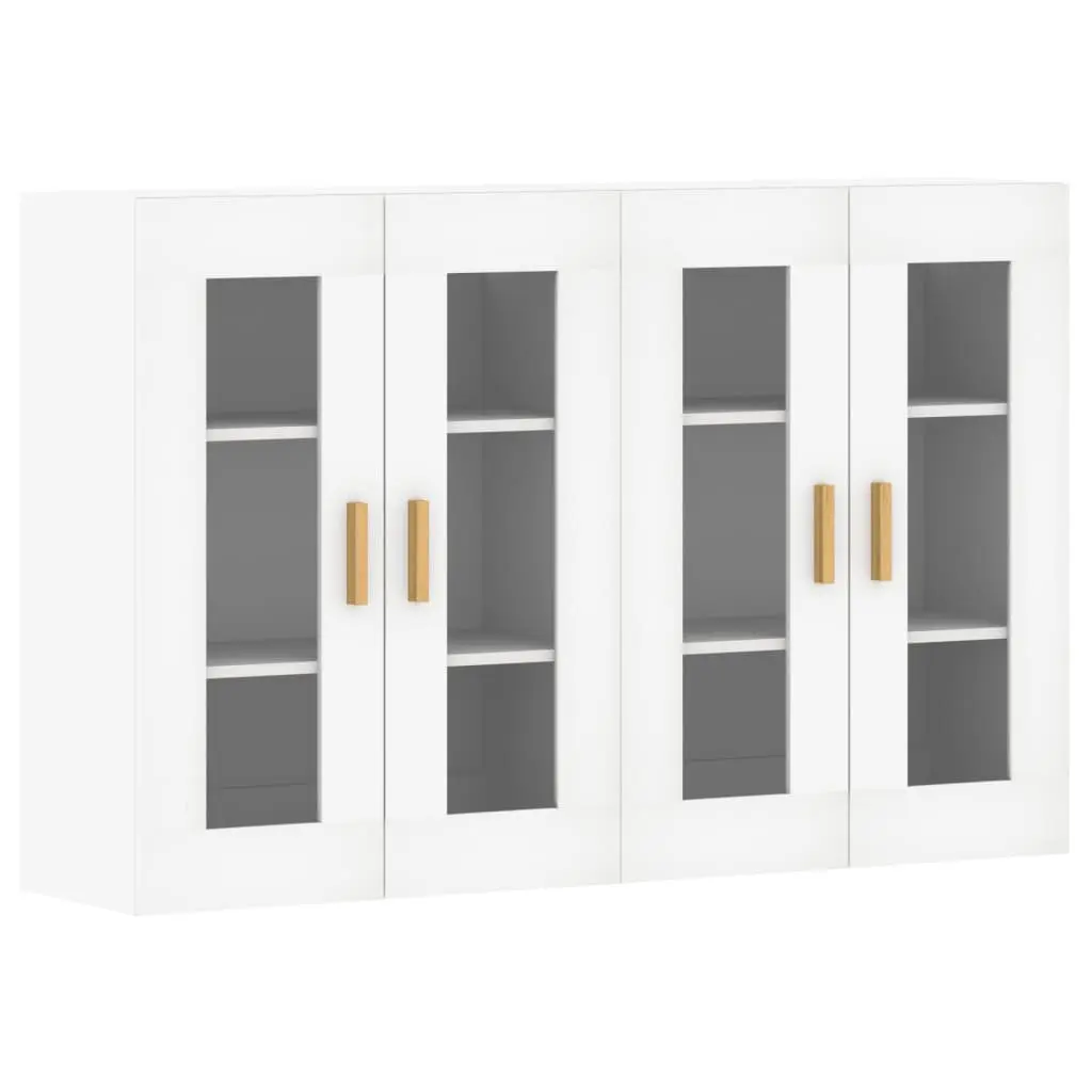 White Glass Door Wall Mounted Storage Cabinets 2 pcs