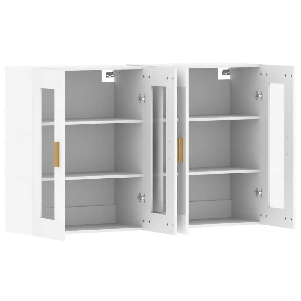 White Glass Door Wall Mounted Storage Cabinets 2 pcs