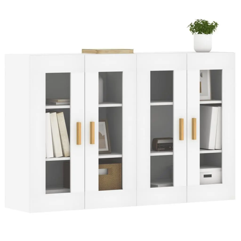 White Glass Door Wall Mounted Storage Cabinets 2 pcs