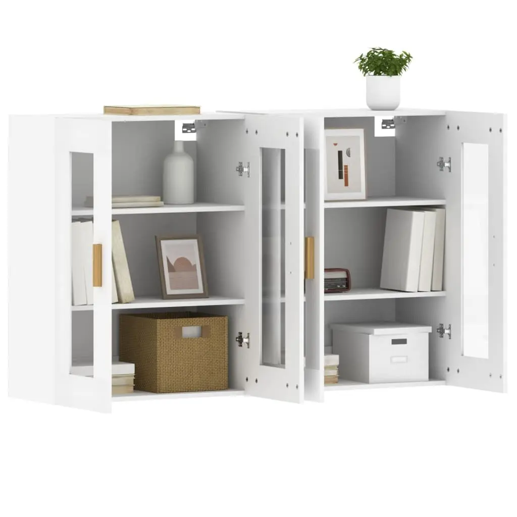 White Glass Door Wall Mounted Storage Cabinets 2 pcs