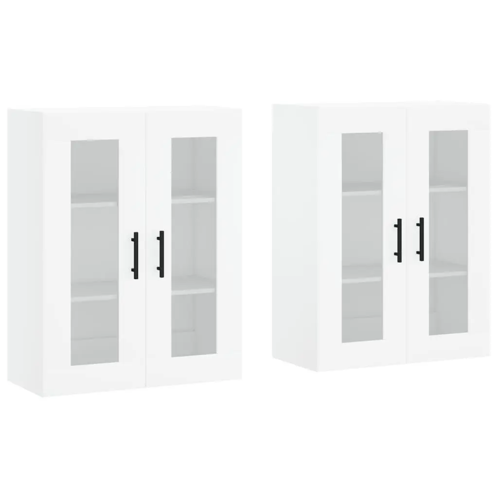 Wall Mounted Storage Cabinets 2 pcs White Glass Door Hanging Organiser