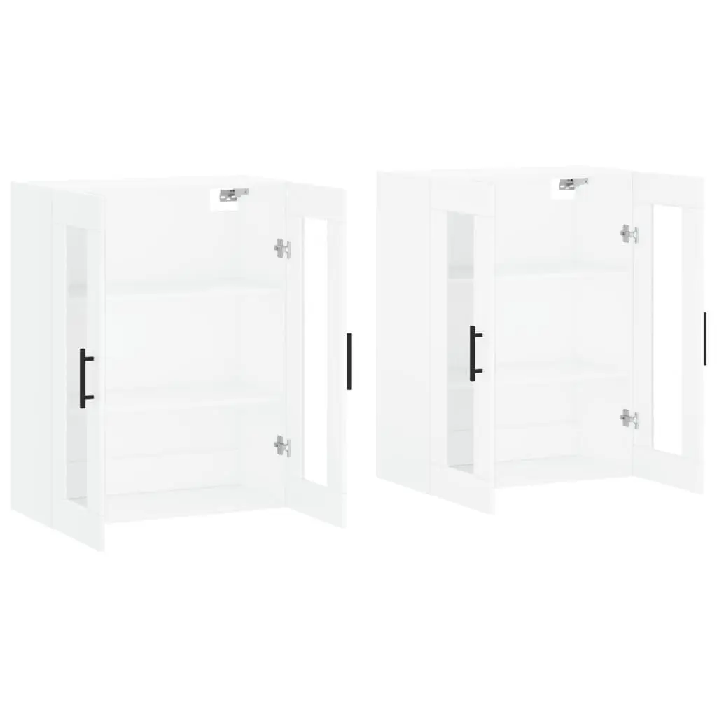 Wall Mounted Storage Cabinets 2 pcs White Glass Door Hanging Organiser