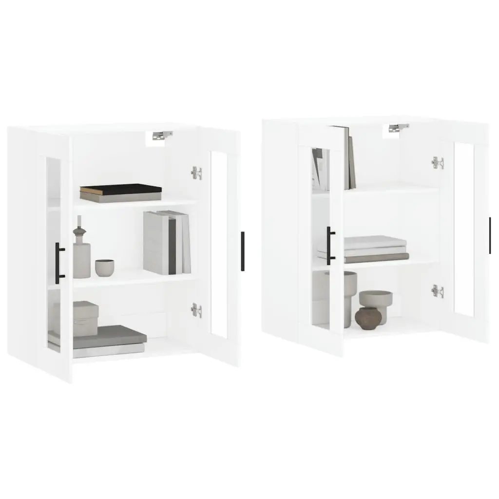 Wall Mounted Storage Cabinets 2 pcs White Glass Door Hanging Organiser