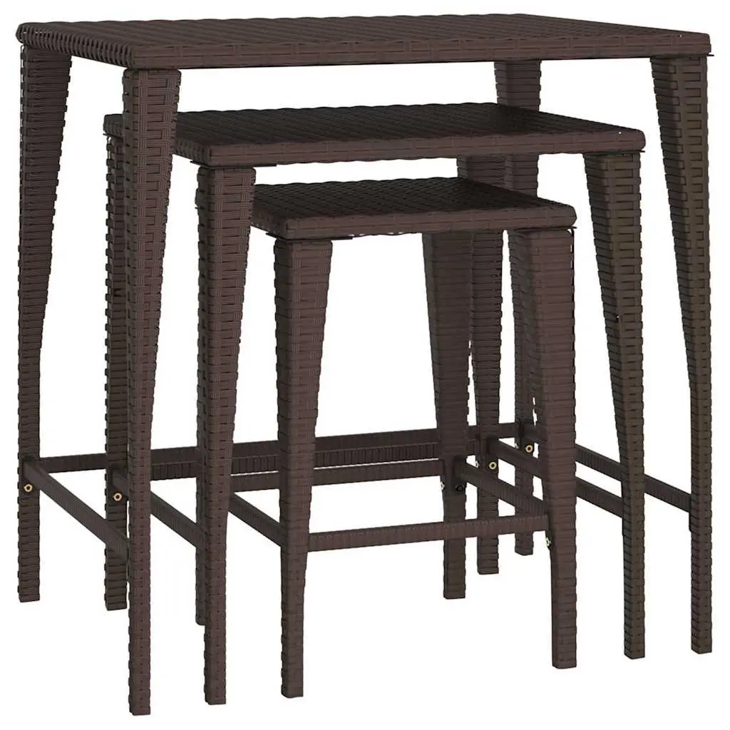 Nesting Tables Set Brown 3 Pieces PE Rattan Powder-coated Steel Frame