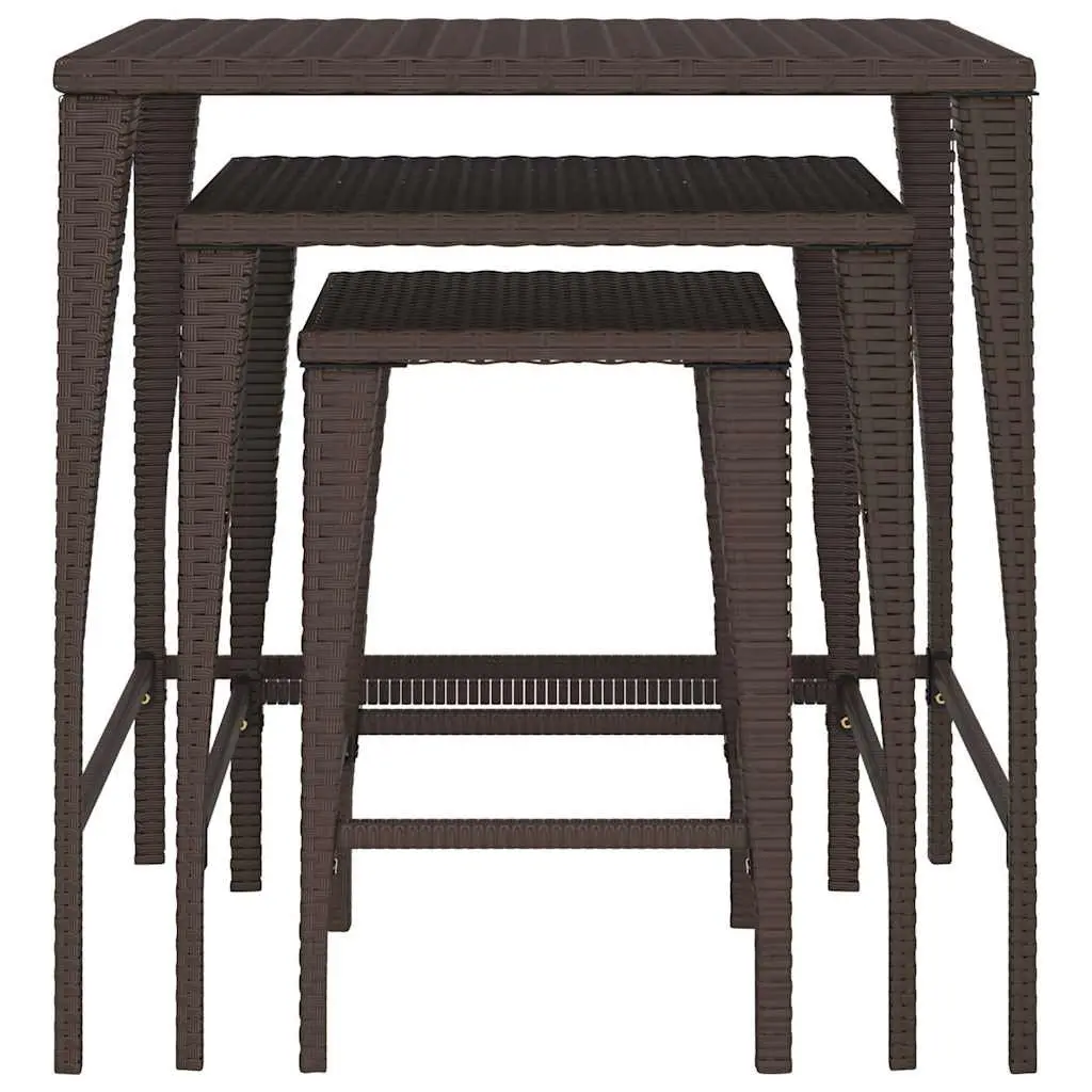 Nesting Tables Set Brown 3 Pieces PE Rattan Powder-coated Steel Frame
