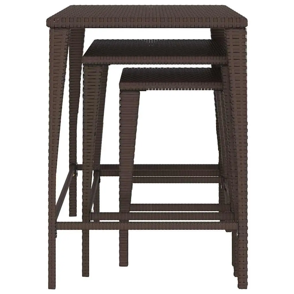 Nesting Tables Set Brown 3 Pieces PE Rattan Powder-coated Steel Frame