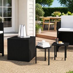 Set of 3 Black Poly Rattan Side Tables for Outdoors