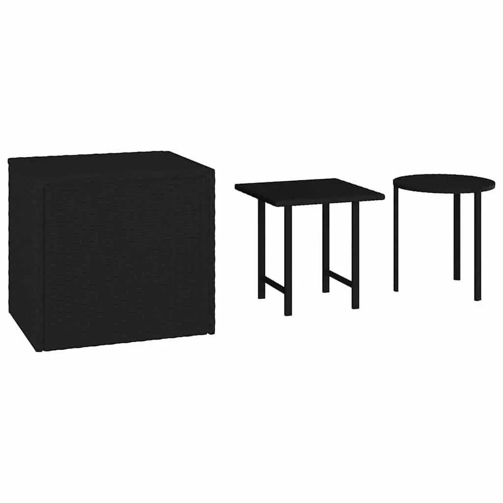 Side Tables Black PE Rattan Outdoor Garden Accent End Tables Set of 3