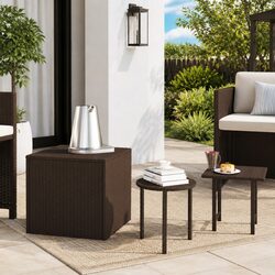 Set of 3 Brown Rattan Side Tables for Outdoor Spaces