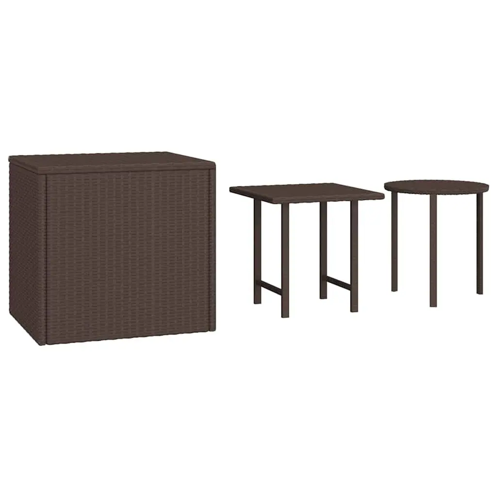 End Tables Set of 3 Brown Rattan Different Sizes Shapes Outdoor PE Rattan