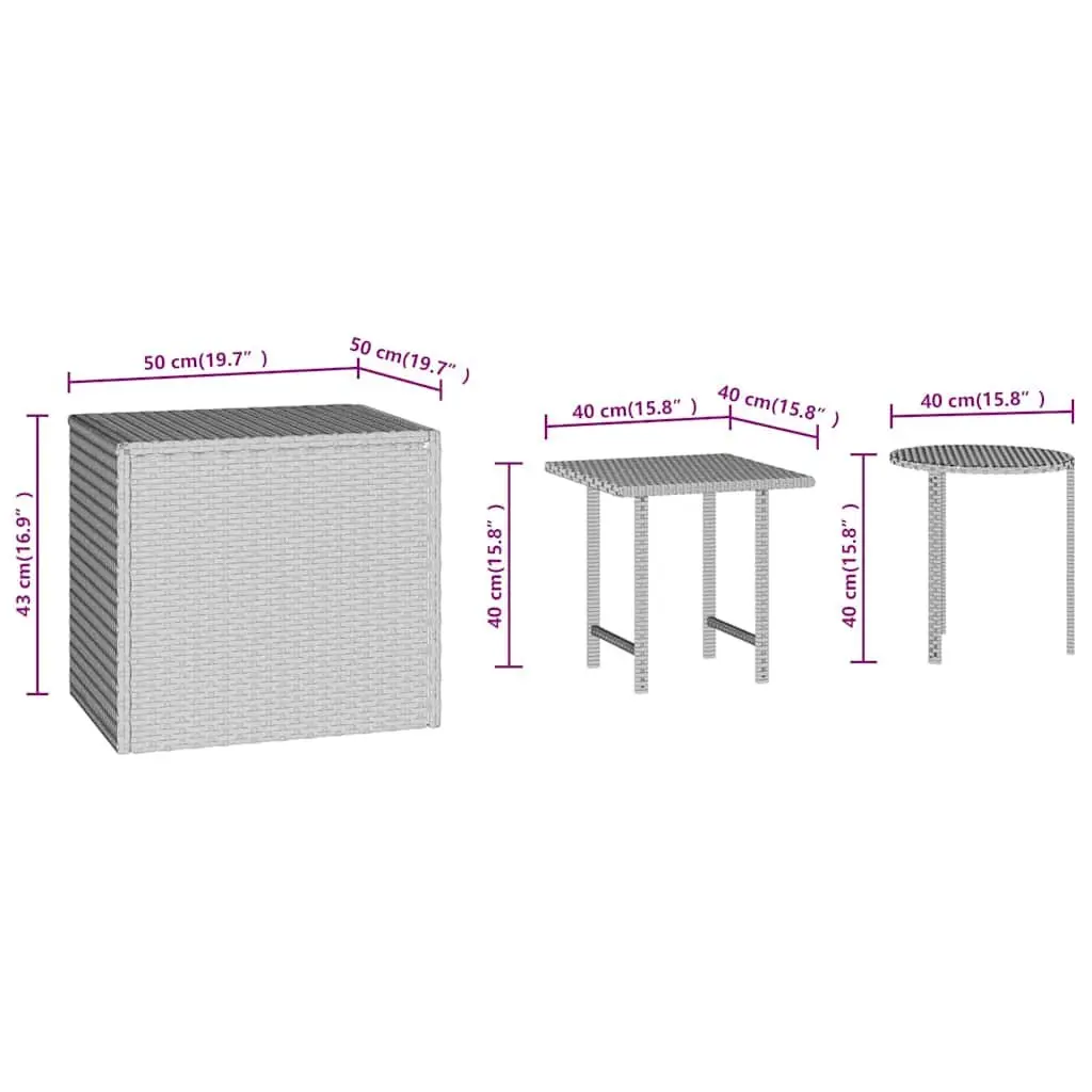 End Tables Set of 3 Brown Rattan Different Sizes Shapes Outdoor PE Rattan