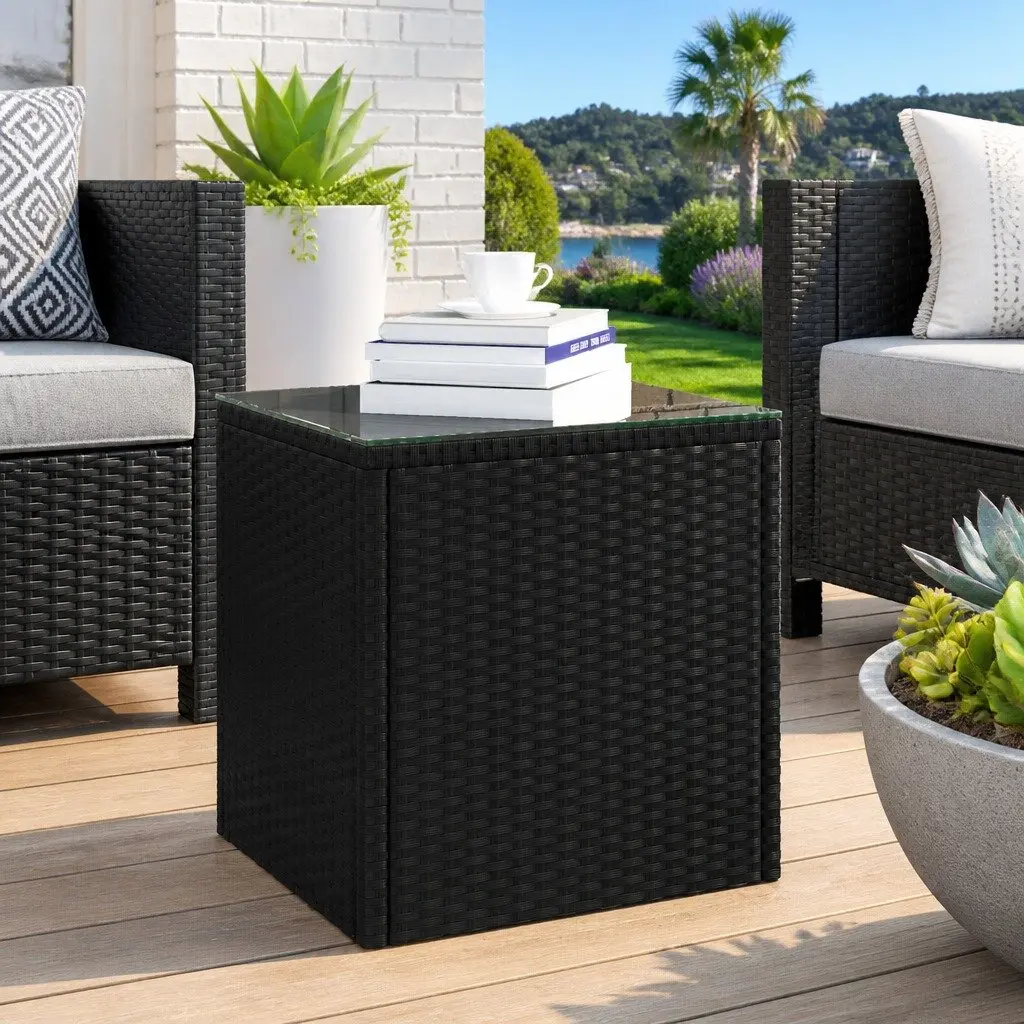Black Side Table with Glass Top 40x37x40.5cm