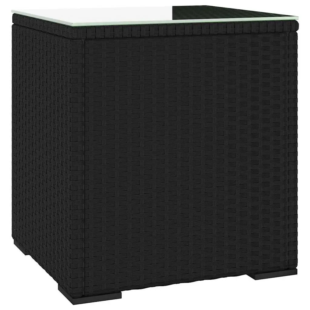 End Table Black 40x37x40.5cm Poly Rattan Tempered Glass Top
