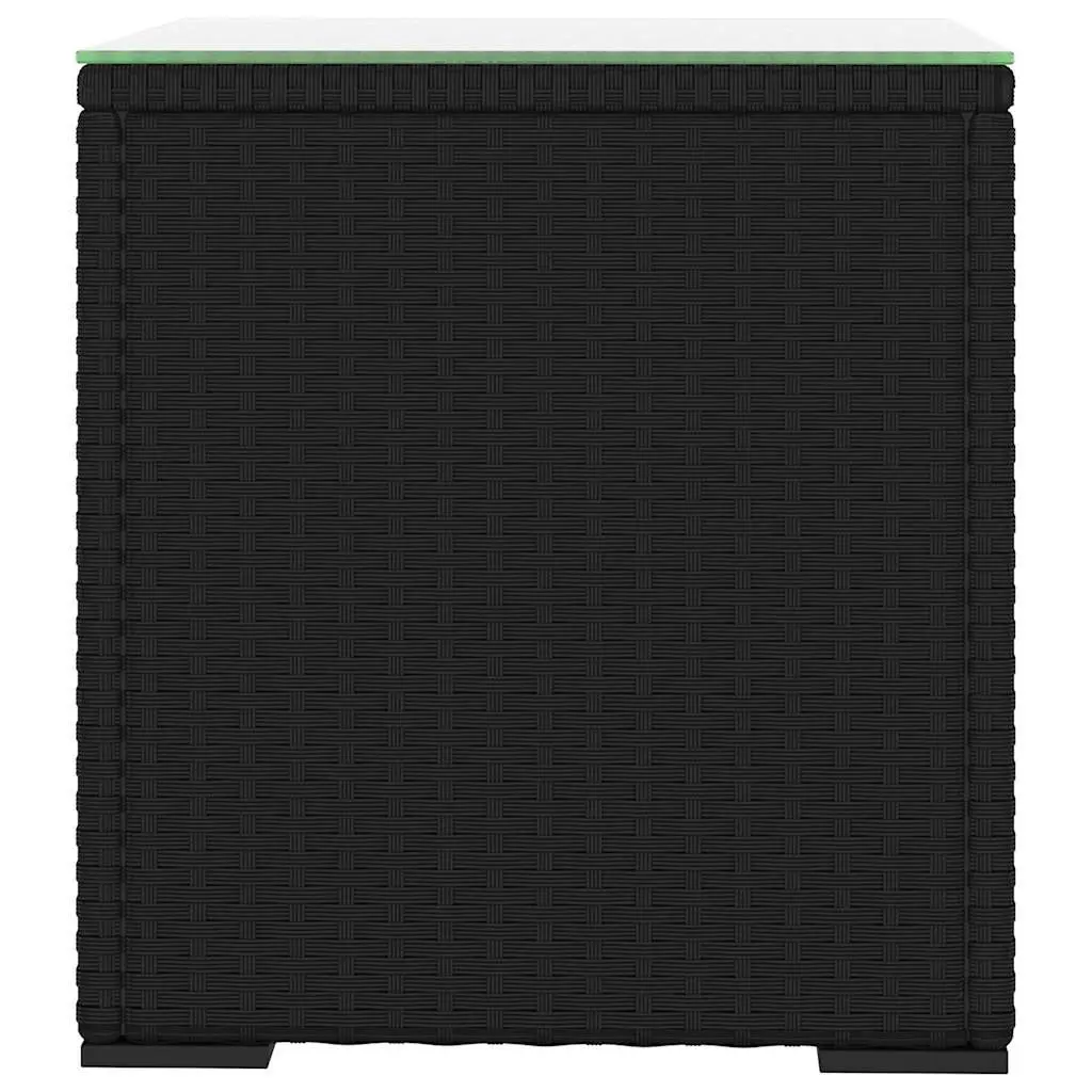 End Table Black 40x37x40.5cm Poly Rattan Tempered Glass Top