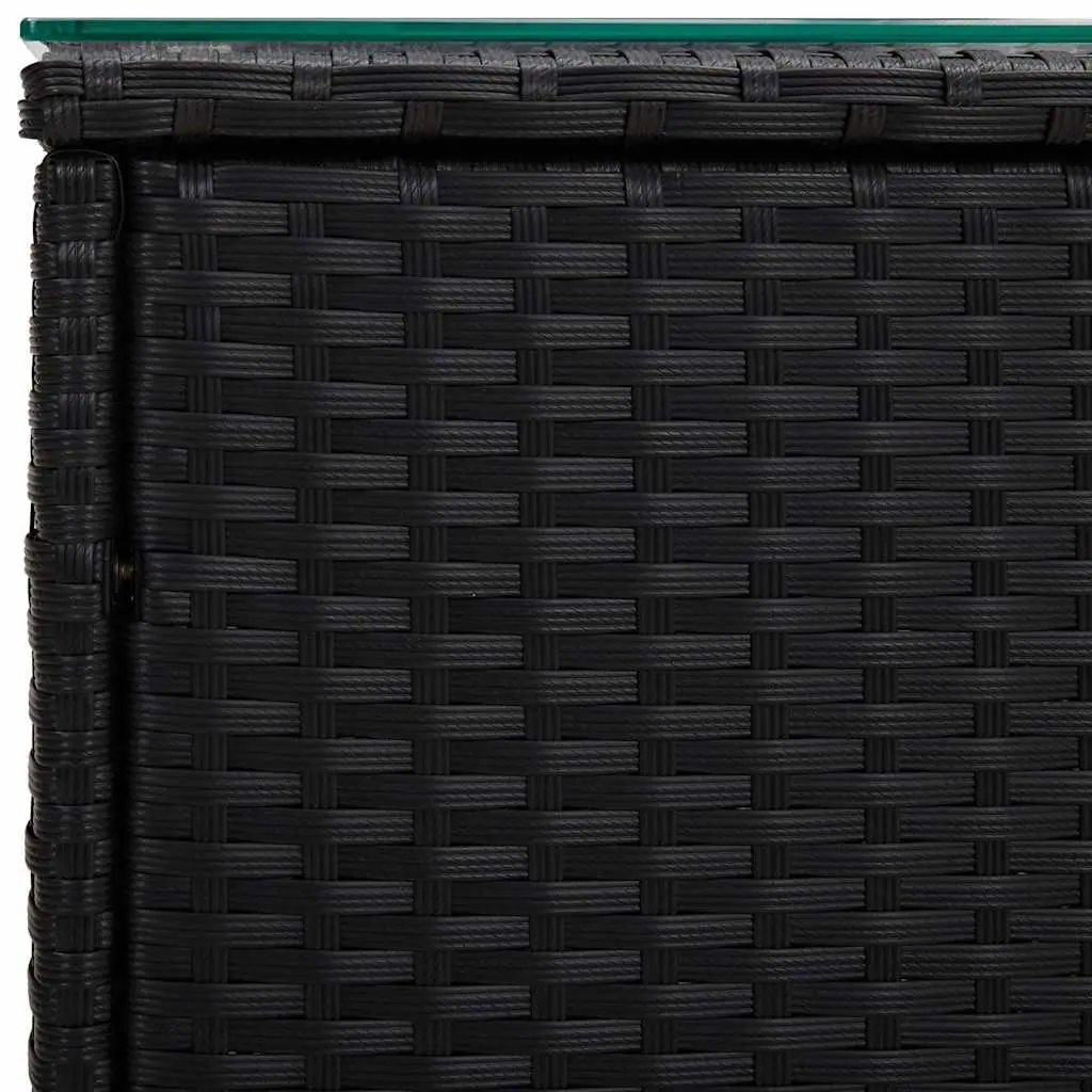 End Table Black 40x37x40.5cm Poly Rattan Tempered Glass Top