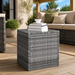 Grey Outdoor Garden Side Table with Glass Top