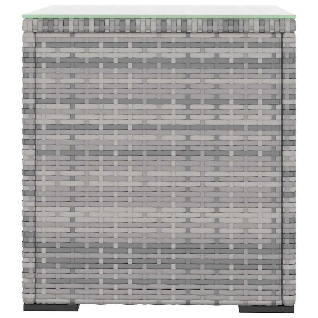 Side Table Grey Outdoor Garden Accent Poly Rattan Tempered Glass End Table