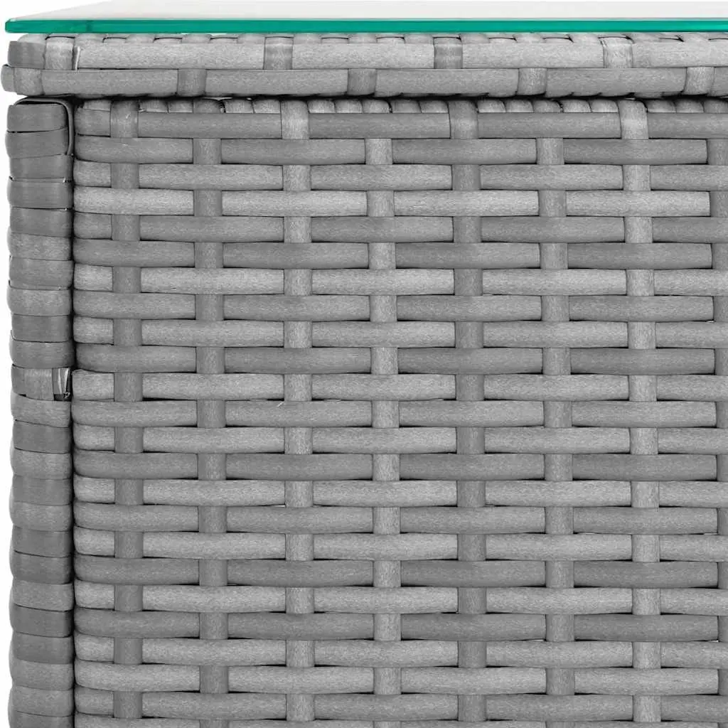 Side Table Grey Outdoor Garden Accent Poly Rattan Tempered Glass End Table