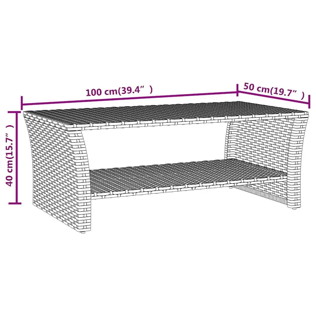 Coffee Table Black Outdoor Garden Patio Poly Rattan Steel Frame 100cm x 50cm x 40cm