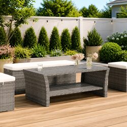 Grey Outdoor Coffee Table with Storage Shelf