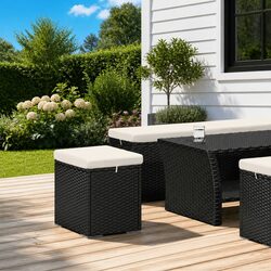 Black Poly Rattan Outdoor Ottoman with Removable Cushion