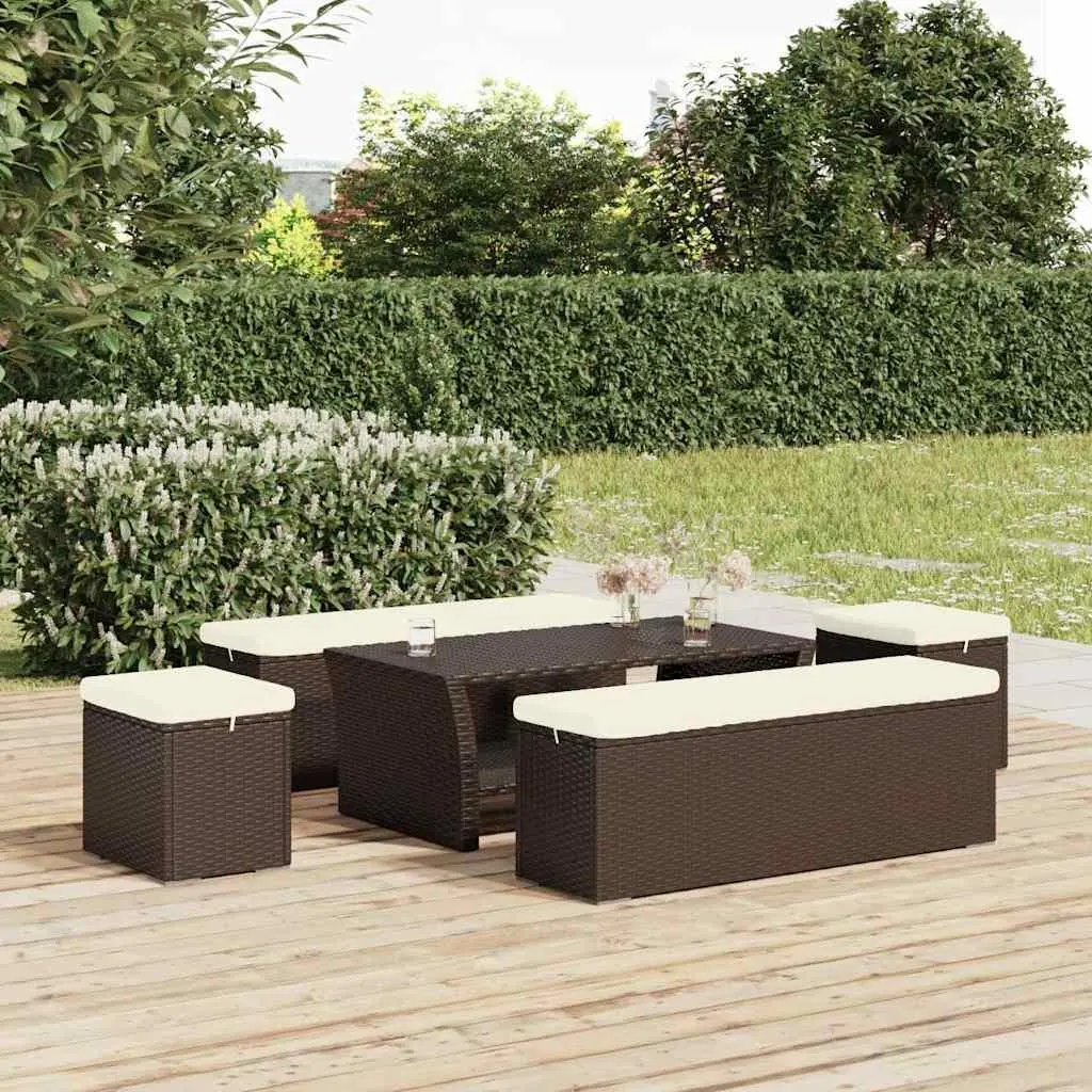 Ottoman Footrest Brown PE Rattan 40 x 30 x 40 cm Powder-coated Metal with Cushion