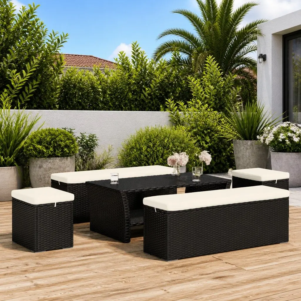 Ottomans with Cushions 2 pcs Black 40x30x40 cm Poly Rattan Footrest Garden