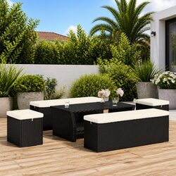 Set of 2 Black Outdoor Ottomans with Cushions