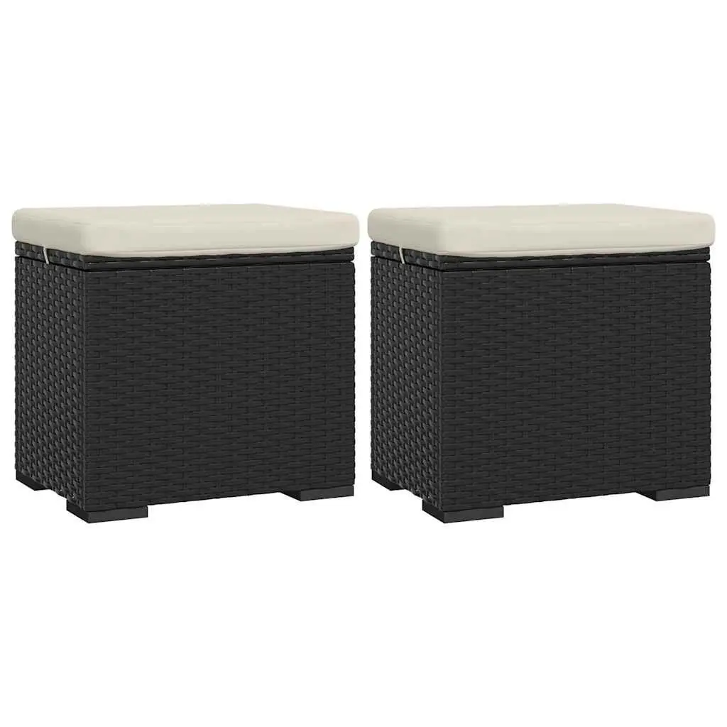 Ottomans with Cushions 2 pcs Black 40x30x40 cm Poly Rattan Footrest Garden