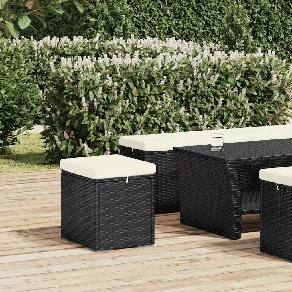 Ottomans with Cushions 2 pcs Black 40x30x40 cm Poly Rattan Footrest Garden