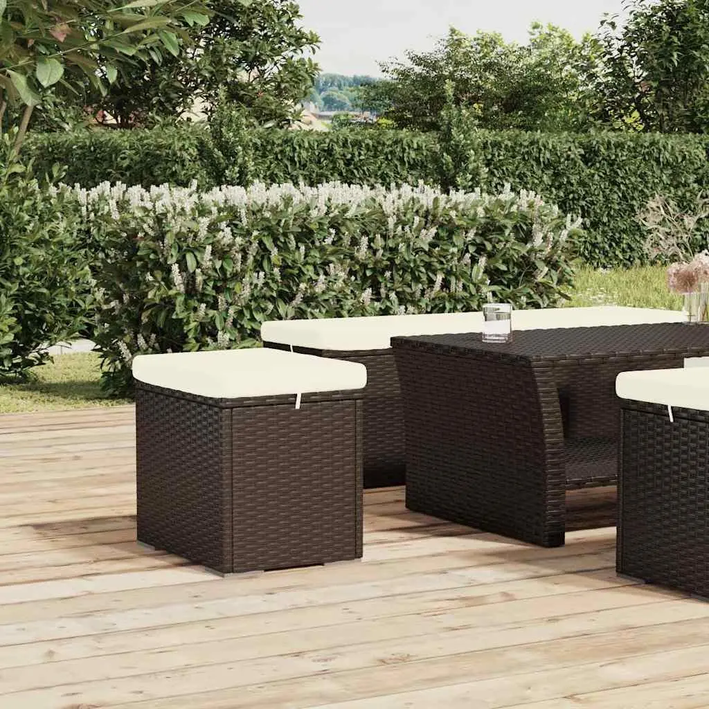 Outdoor Ottomans with Cushions 2 pcs Brown Poly Rattan Footrest Garden Seating