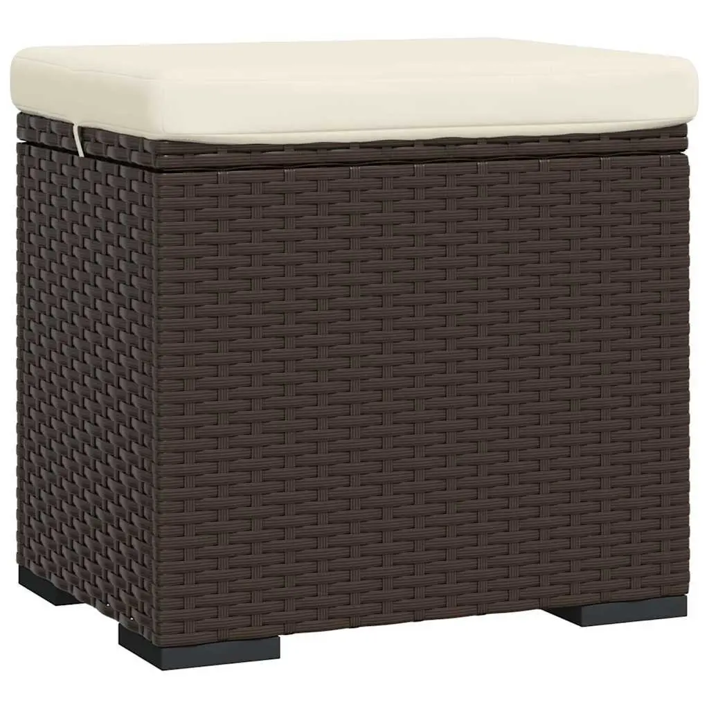 Outdoor Ottomans with Cushions 2 pcs Brown Poly Rattan Footrest Garden Seating