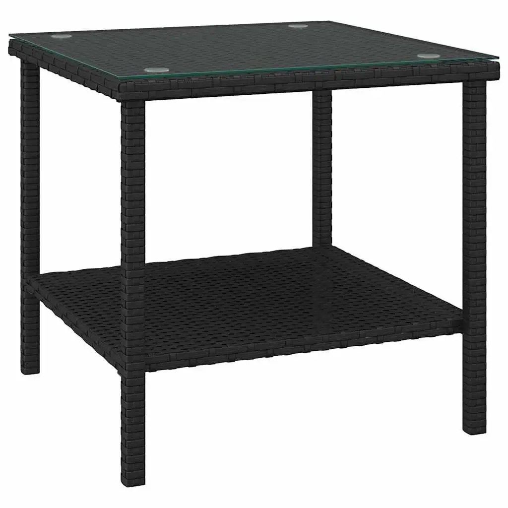 Side Table Black 45x45x45cm Poly Rattan Tempered Glass Top