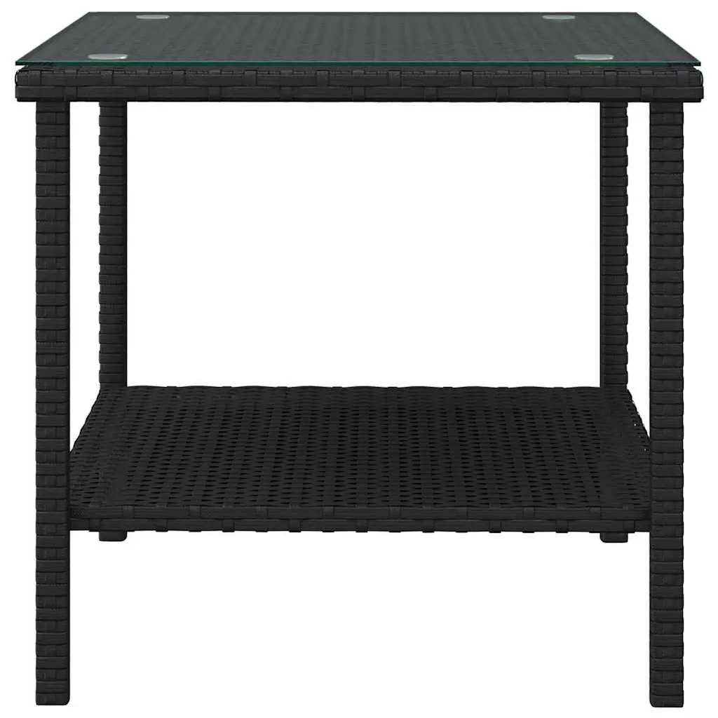 Side Table Black 45x45x45cm Poly Rattan Tempered Glass Top